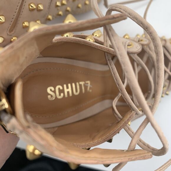 Schutz Size 8 Heels Strappy Gladiator Leather Cage Open Toe Ankle Strap Back Zip - Picture 12 of 13